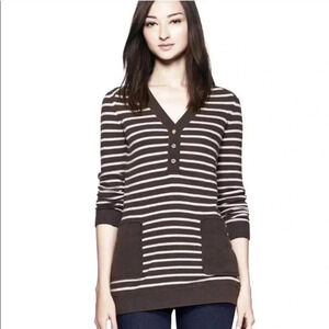 Tory Burch Women's Felicia Tunic Striped Wool Cashmere Blend Sweater LG